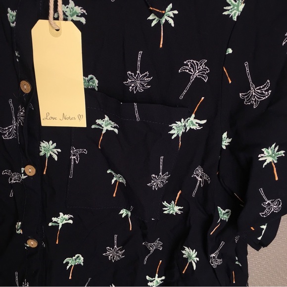 Love Notes Women’s Navy Blue Palm Tree Print Button-Front Top Cropped Size Large - Picture 9 of 10